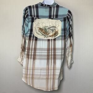 Boho Jane Roadie Blue Ombré Free Like‎ A Bird Embroidered Roll Tab Large Boho